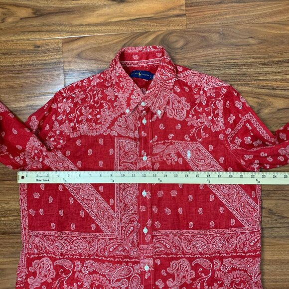 Ralph Lauren Red Bandana Paisley Linen Button-up Shirt Large - Picture 11 of 11